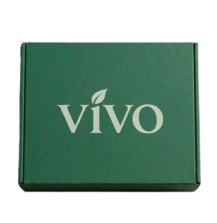 A forest green Vivo shipping box