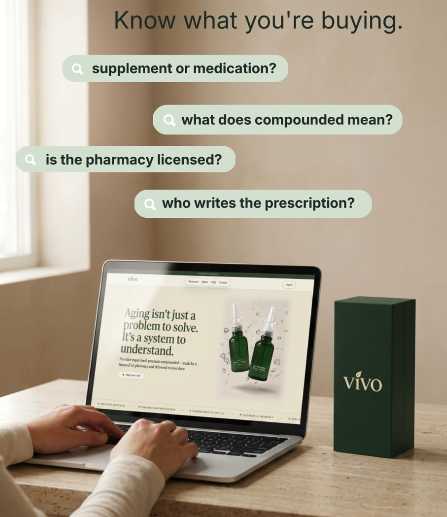 Laptop showing the Vivo site next to a Glutathione Nasal Spray product box
