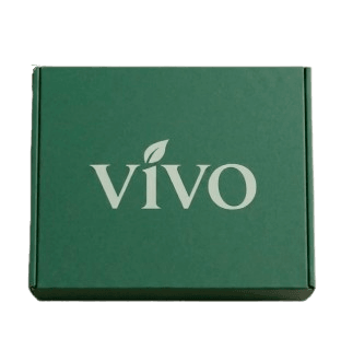 A forest green Vivo shipping box